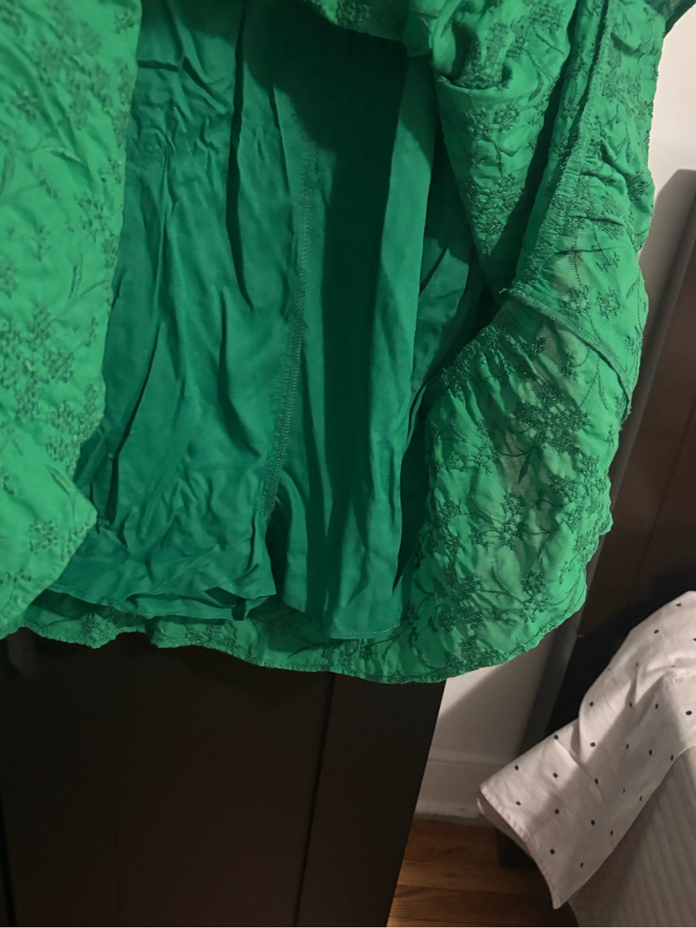 New Zara green tie-shoulder embroidered mini romper dress size medium - Picture 4 of 5